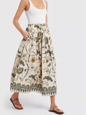 Ulla Johnson Ianna Skirt in Lemonbalm Women's Size 6 Cotton Poplin Relaxed